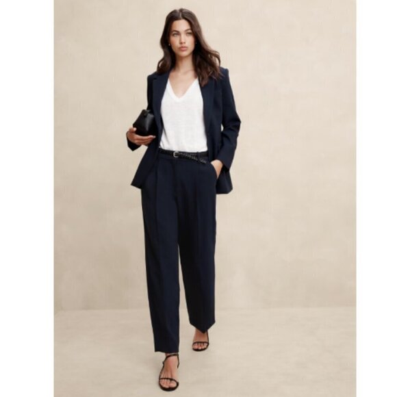 Banana Republic Double Weave Pleated Relaxed Straight Pants Black Size 2 $120 - Picture 5 of 13